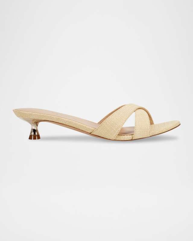 Tracey Raffia Kitten-Heel Sandals